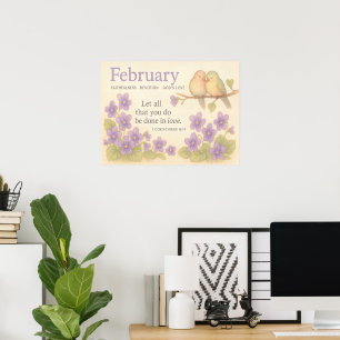 February Birthday Floral Inspirational Birth Month Poster