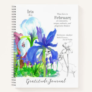 February Birthday Iris Flower Gratitude Journal