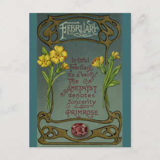 February Birthday Primrose & Amethyst Postcard