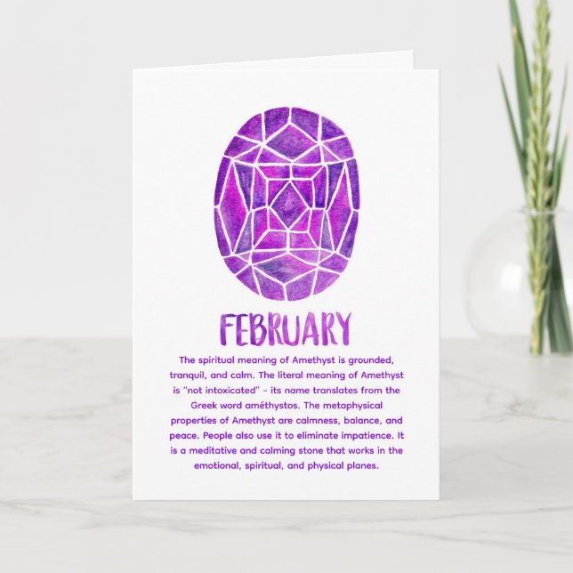 February Birthstone Amethyst Birthday Watercolor Card (Front)