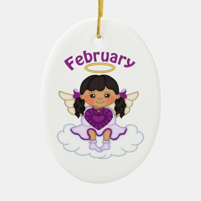 February Birthstone Angel Black Ceramic Tree Decoration (Front)