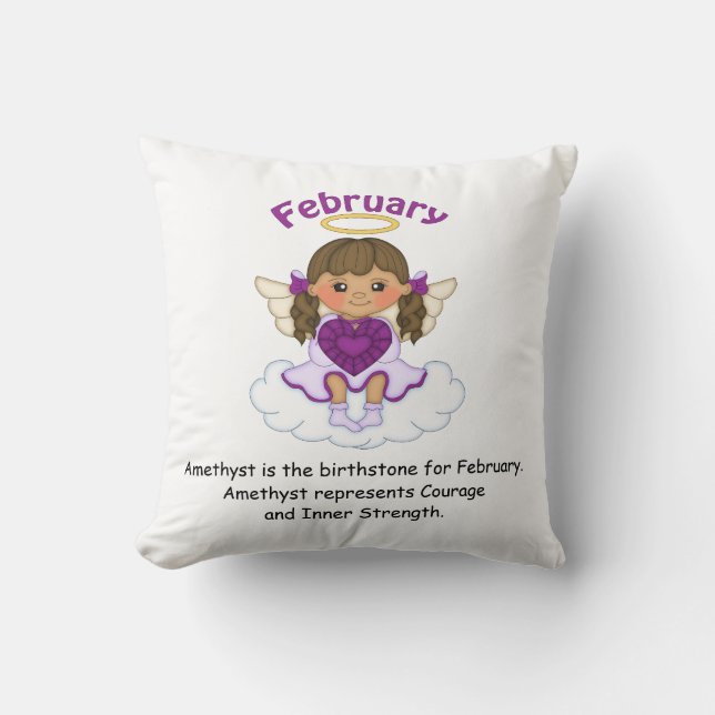 February Birthstone Angel Brunette Cushion (Front)