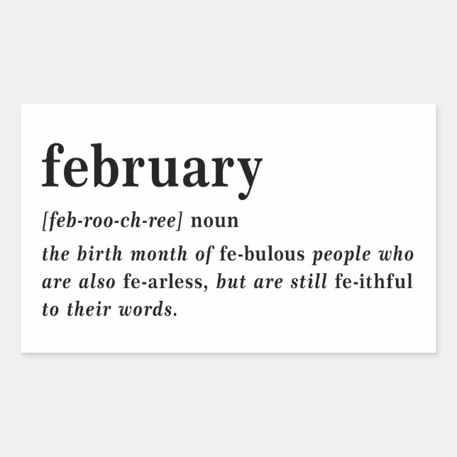 February Definition Birthday Rectangular Sticker (Front)