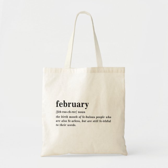 February Definition Birthday Tote Bag (Front)