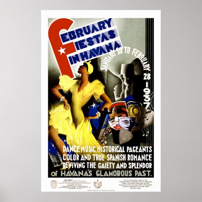 February Fiestas in Havana Vintage Travel Poster (Front)