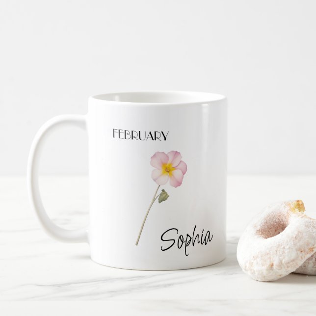 February Flower Personalised Coffee Mug (With Donut)