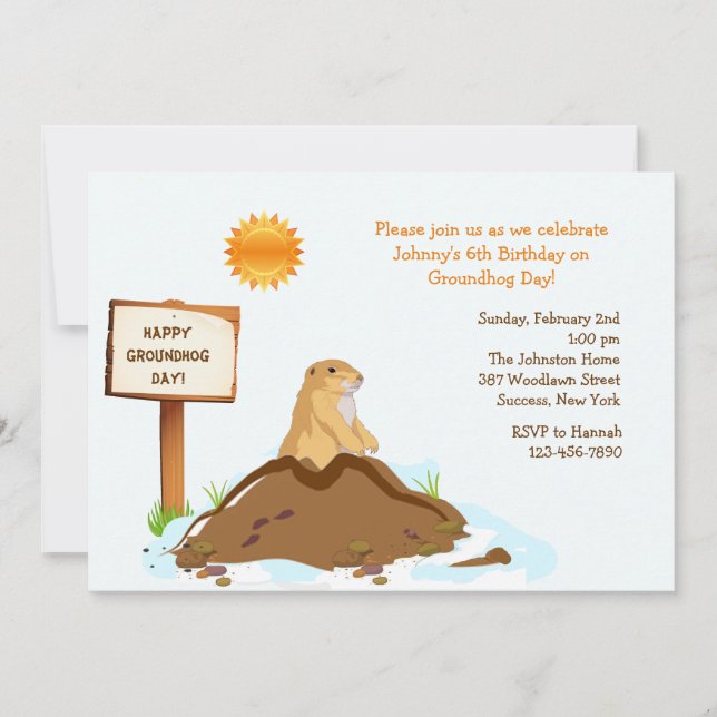 February Groundhog Day Birthday Party Invitation (Front)