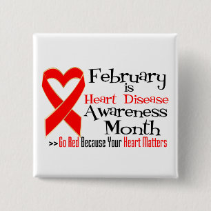 February Heart Disease Awareness Month 15 Cm Square Badge