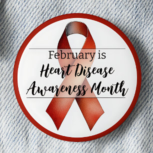 February Heart Disease Awareness Month Ribbon 6 Cm Round Badge
