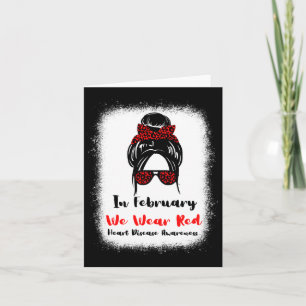 February Heart Health Go Red Messy Bun Women Card