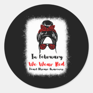 February Heart Health Go Red Messy Bun Women Classic Round Sticker