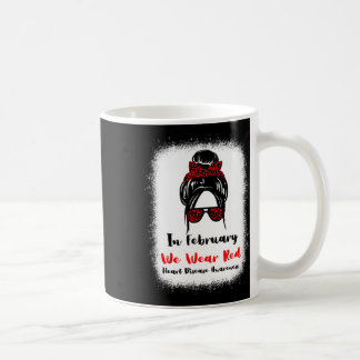 February Heart Health Go Red Messy Bun Women  Coffee Mug