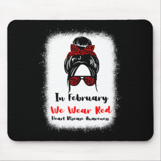 February Heart Health Go Red Messy Bun Women  Mouse Pad