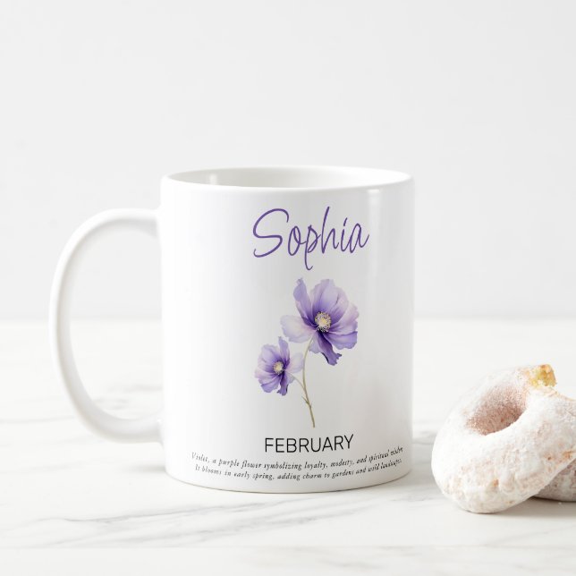 February Personalised Birth Flower  Coffee Mug (With Donut)