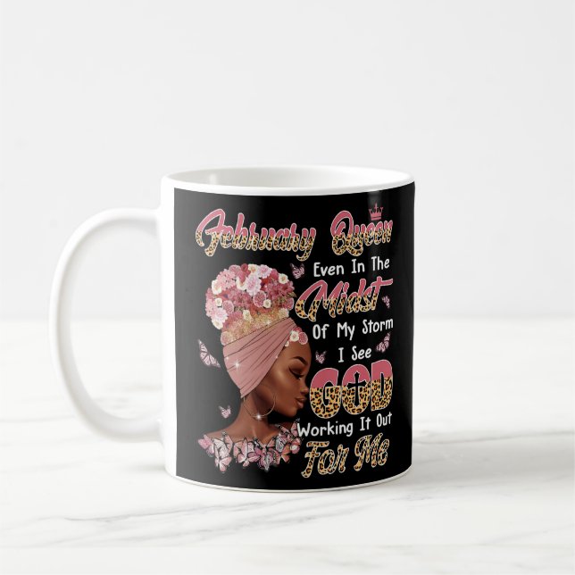 February Queen Black Women Birthday Working It Out Coffee Mug (Left)