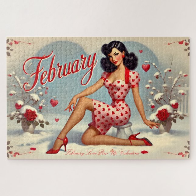 February Retro Brunette Pin-Up Girl Jigsaw Puzzle (Horizontal)