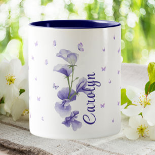 February Violet Birth Month Floral  Flower Two-Tone Coffee Mug