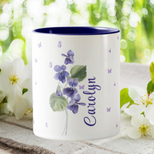 February Violet Birth Month Flower Floral  Two-Tone Coffee Mug