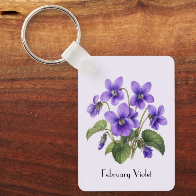 February Violet Flowers  Key Ring (Front)