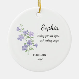 February Violet Personalised Birthday Ceramic Ornament