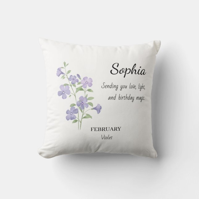 February Violet Personalised Birthday Cushion (Front)
