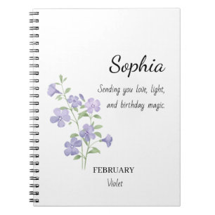February Violet Personalised Birthday Notebook