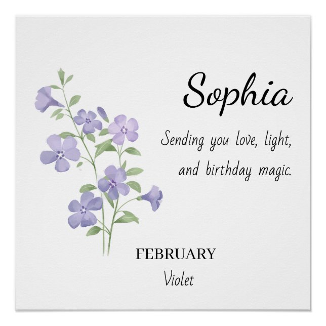 February Violet Personalised Birthday Poster (Front)