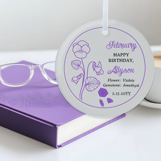 February Violets Floral Amethyst Birthday Keepsake Glass Tree Decoration (February Violets Floral | Amethyst Gemstone Birthday Keepsake Glass Ornament)