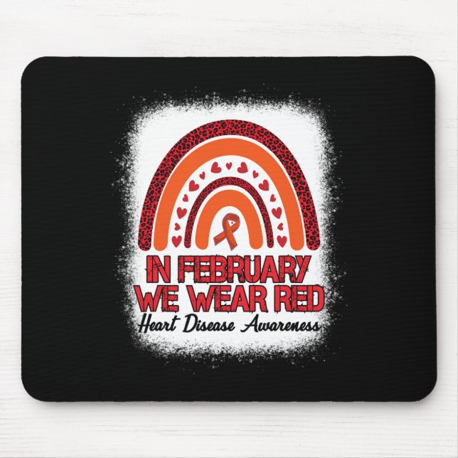 February We Wear Red Leopard Rainbow Bleached Red  Mouse Pad (Front)