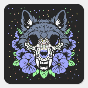 February's Violet & Wolf Skull Square Sticker