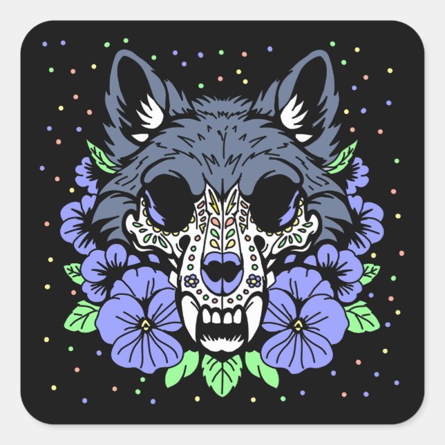 February's Violet & Wolf Skull Square Sticker (Front)