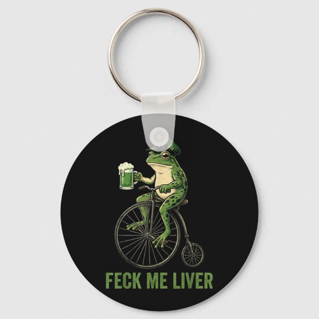 Feck Liver Funny Frog Drinking Beer St Patricks Key Ring (Front)