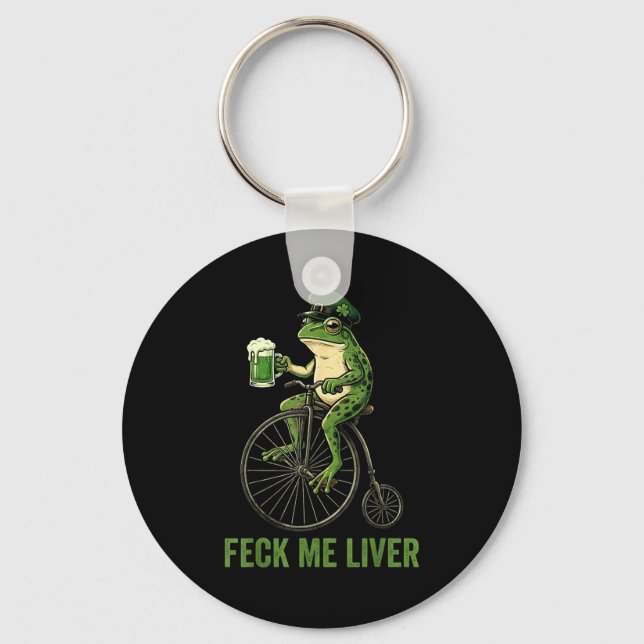 Feck liver funny frog drinking beer st patricks key ring (Front)