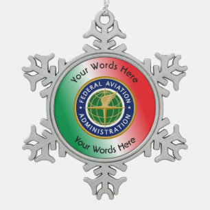 Federal Aviation Administration Shield Snowflake Pewter Christmas Ornament