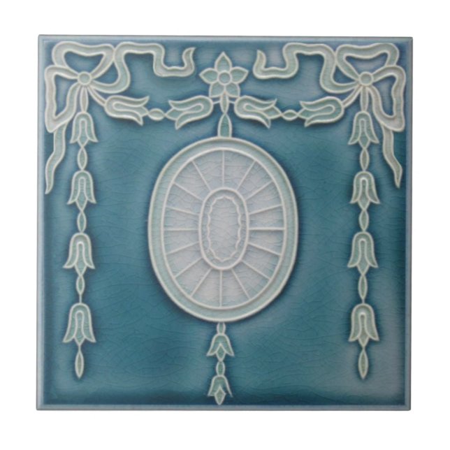 Federal Blue Neoclassical 1900 Repro Faux Relief Ceramic Tile (Front)