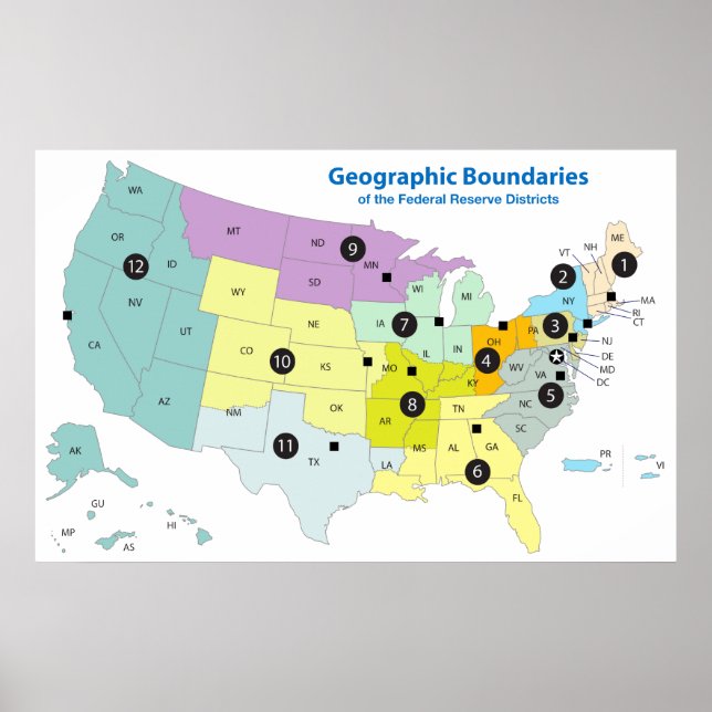 Federal Reserve Districts Geographical Boundaries Poster (Front)