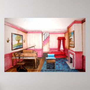 Federal Style Room Rendered Perspective With Piano Poster