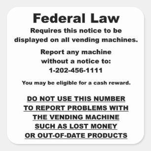 Federal Vending Machine Notice Square Sticker