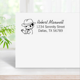 Fedora Hat Trench Coat Man Address Rubber Stamp