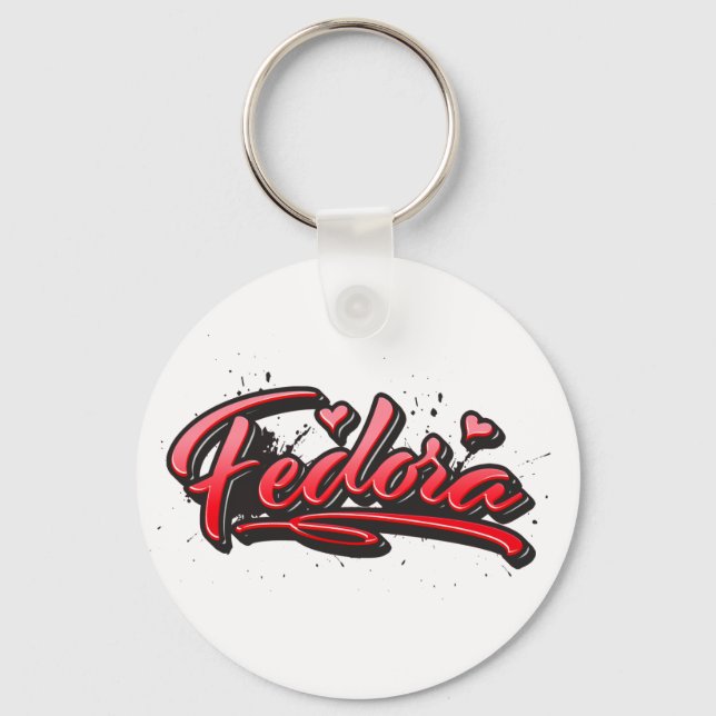 Fedora red Heart Graffiti Schlüsselanhänger Key Ring (Front)