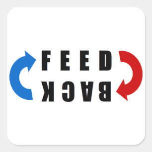 Feed back red and blue square sticker