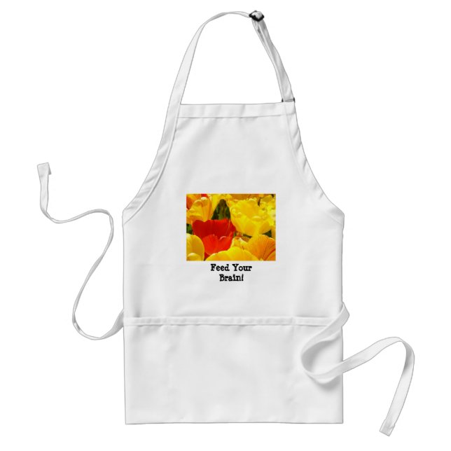 Feed Your Brain! apron Bright Yellow Red Tulips (Front)