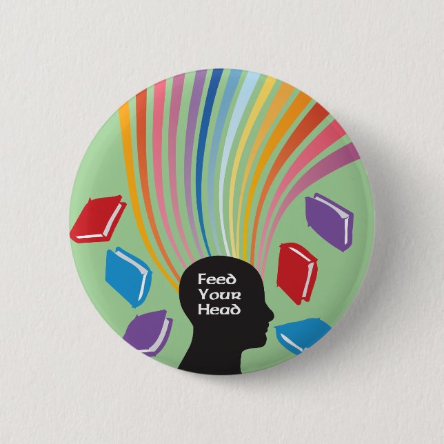 Feed Your Head with Books Fun Retro 6 Cm Round Badge (Front)