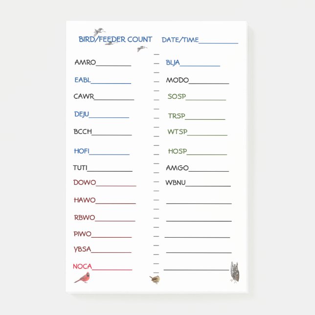 Feeder Watch-preprinted feeder birds Post-it Notes (Front)