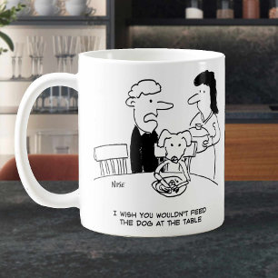 Feeding a Dog at the Table. Funny Coffee Mug