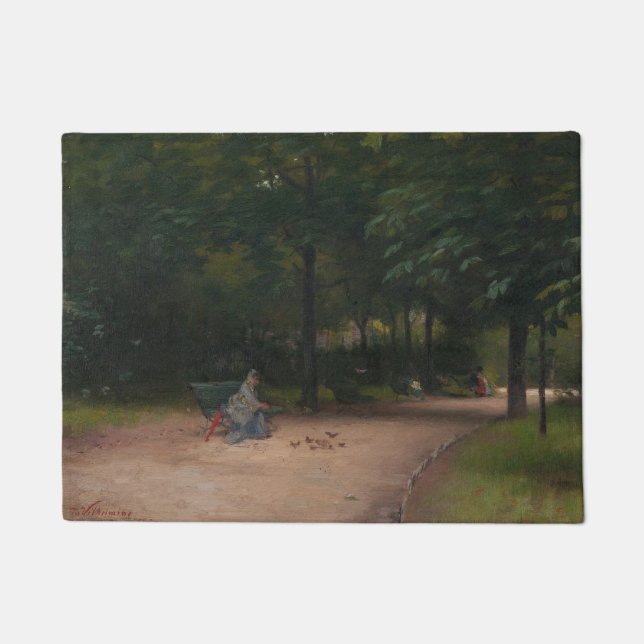 Feeding Birds in the Park (by Paul Peel) Doormat (Front)