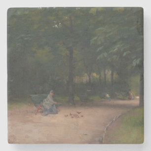 Feeding Birds in the Park (by Paul Peel) Stone Coaster
