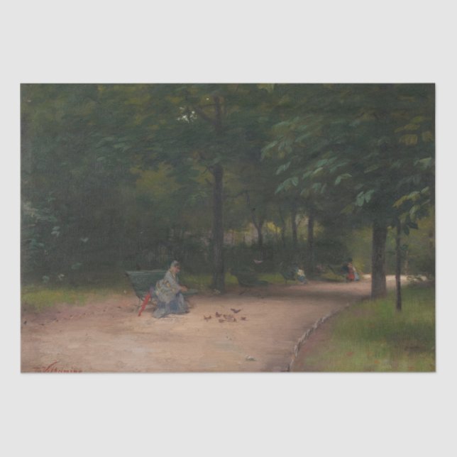 Feeding Birds in the Park (by Paul Peel) Tissue Paper (Front)