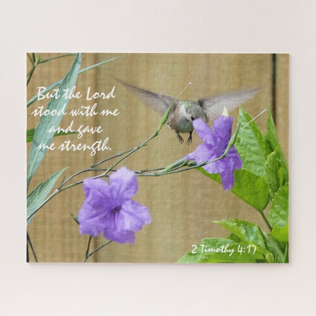 Feeding Hummingbird w Verse From 2 Timothy 4:17 Jigsaw Puzzle (Horizontal)