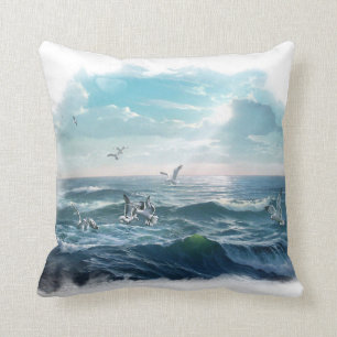 Feeding on the Surf reversible, Beach Theme Pillow